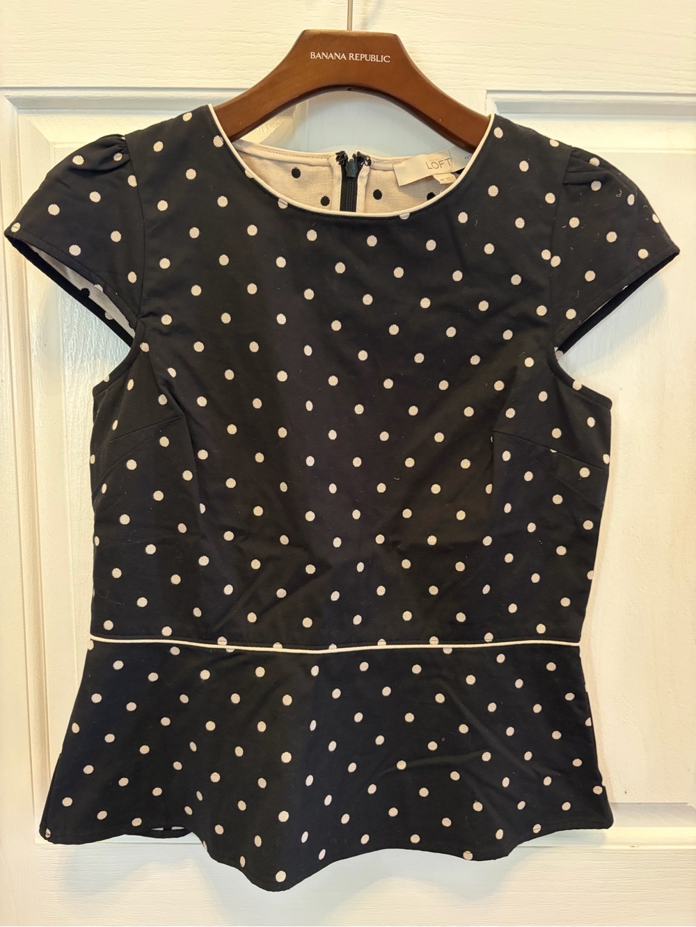 LOFT Black & White Polka Dot Peplum Top 4P